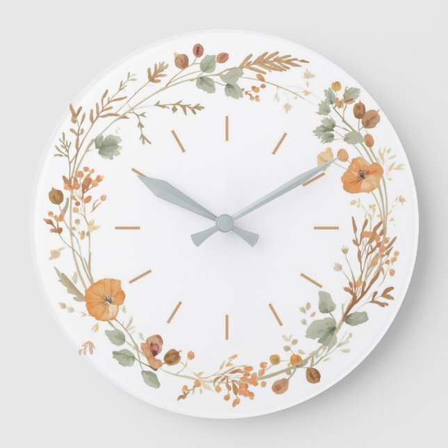 Minimalist Autumn Wildflower Wreath Wall clock Stor Klocka (Framsida)
