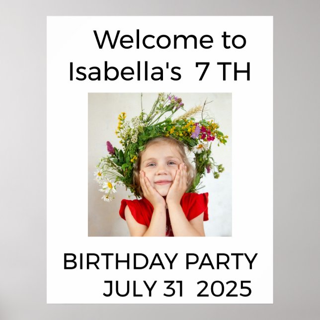 Minimalist Baby Birthday Invitation with Photo Poster (Framsidan)
