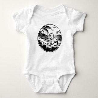 Minimalist Baby Bodysuit with Tropical Beach  T Shirt