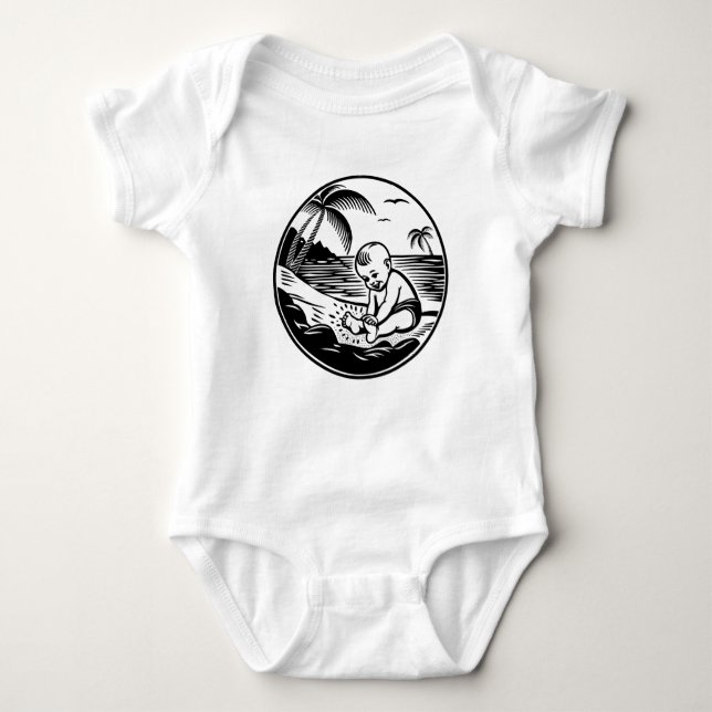 Minimalist Baby Bodysuit with Tropical Beach  T Shirt (Framsida)