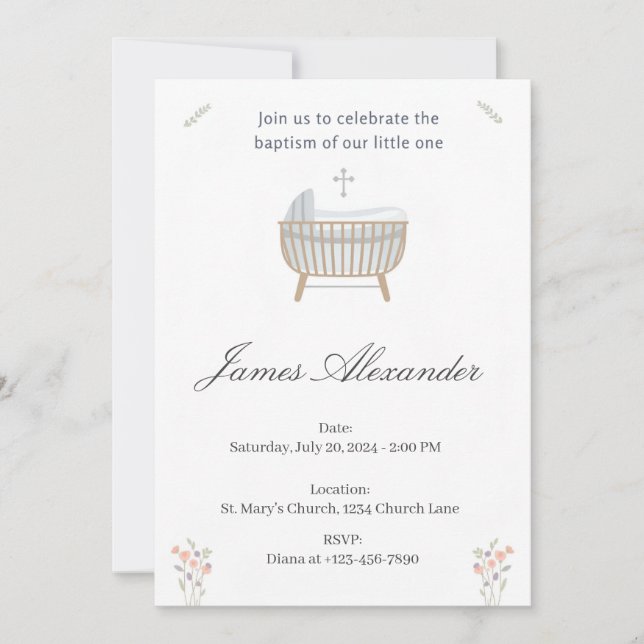 Minimalist Baby Christening Baptism Template Inbjudningar (Framsida)