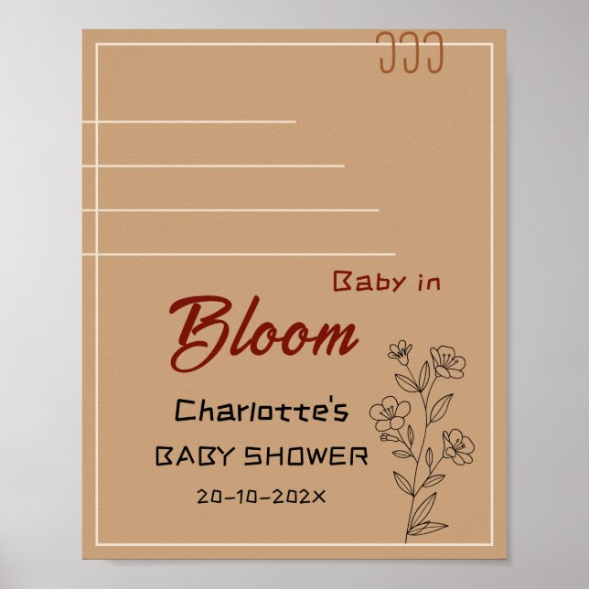 Minimalist Baby In Bloom Wildflower Baby Welcome Poster (Framsidan)