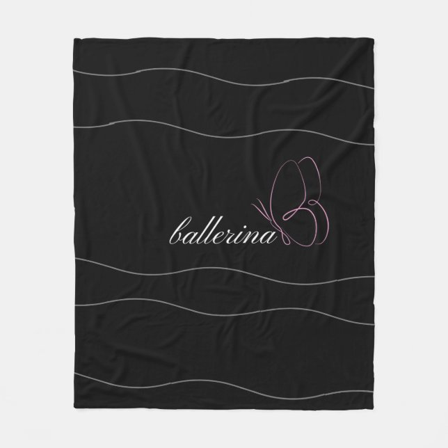Minimalist Ballerina & Rosa Butterfly Black Fleecefilt (Framsidan)
