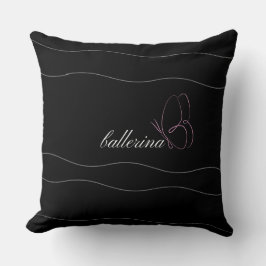 Minimalist Ballerina & Rosa Butterfly Black Kudde