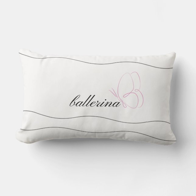 Minimalist Ballerina & Rosa Butterfly White Lumbarkudde (Framsida)