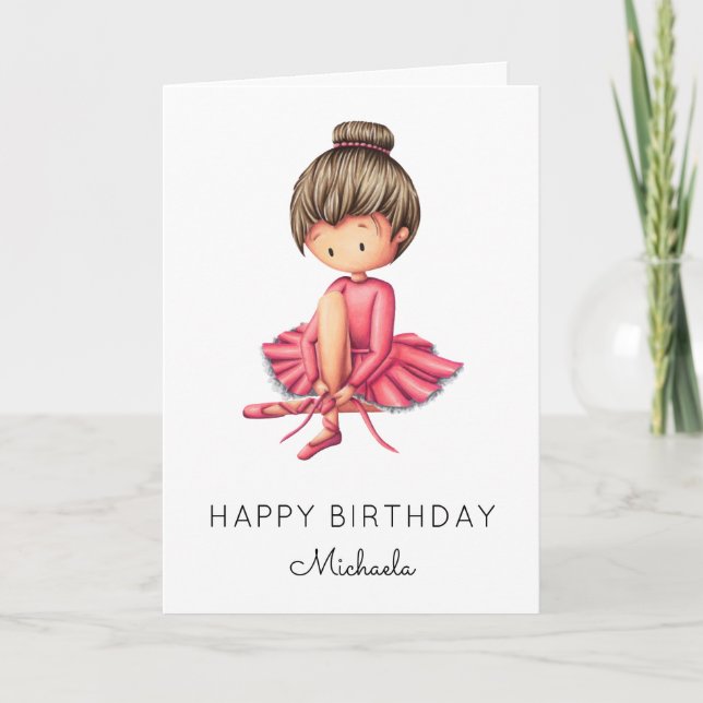 Minimalist Ballerina Rosa Tutu Girl Birthday Kort (Framsida)