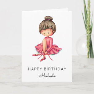 Minimalist Ballerina Rosa Tutu Girl Birthday Kort