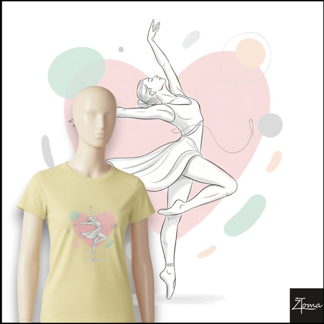 Minimalist Ballerina Sketch Pastel Heart Backgroun T Shirt (Skapare uppladdad)