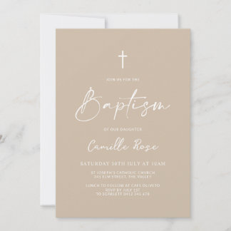 Minimalist Baptism Beige Neutral  Inbjudningar