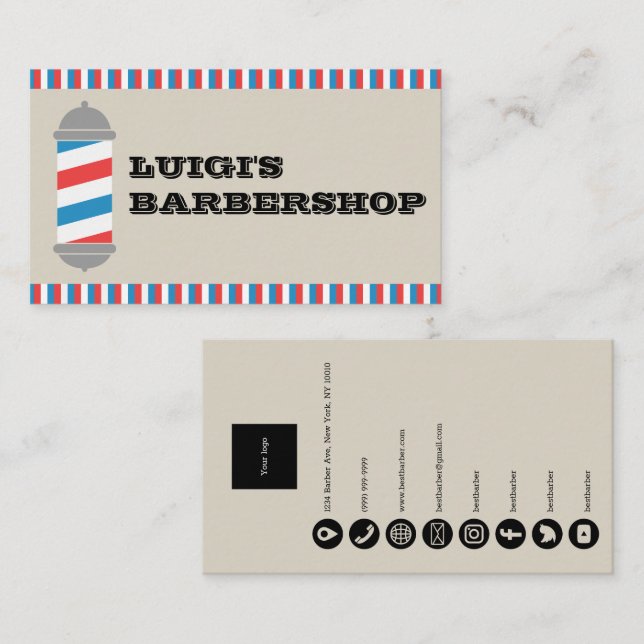 Minimalist Barber Pole Barber Shop Business Card Visitkort (Fram/baksida)