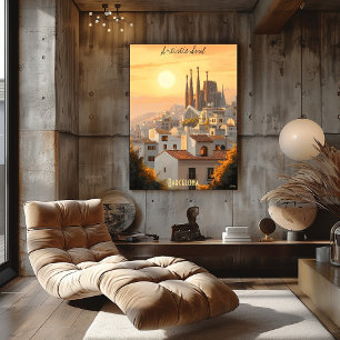 Minimalist Barcelona Skyline - Soft Tone Art Spani Poster