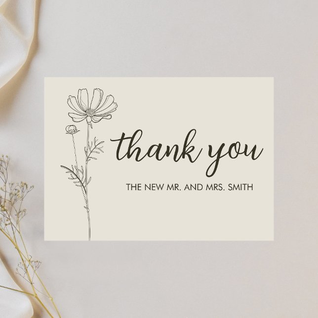 Minimalist Beige Bröllop Tack Kort (Minimalist Beige Monogram Wedding Thank you Card)