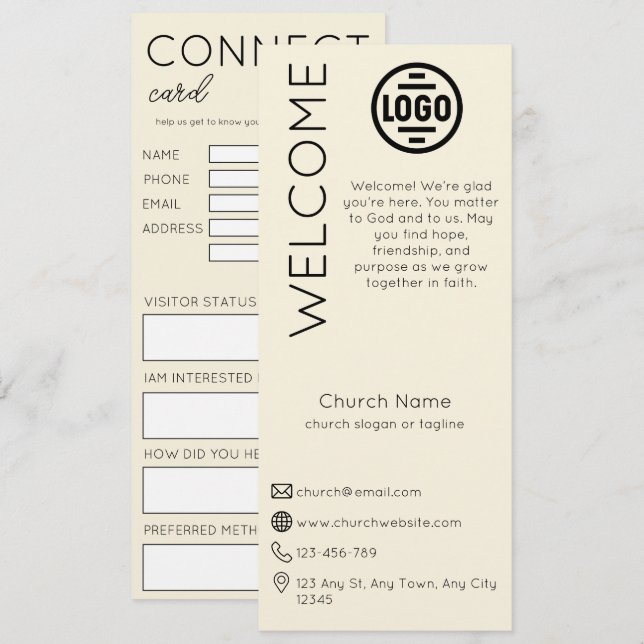 Minimalist Beige Church Connection Card Inbjudningar (Fram/baksida)