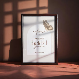 Minimalist Beige Fjäril Bröllopsdusch Välkommen Poster