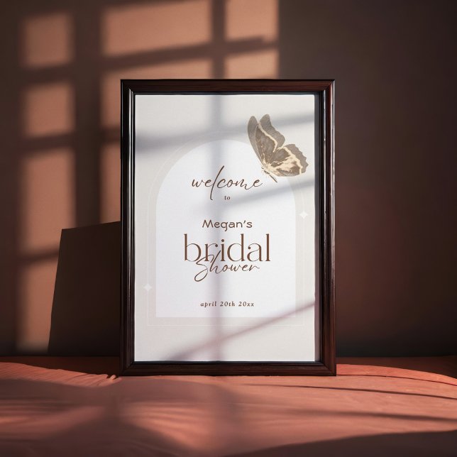 Minimalist Beige Fjäril Bröllopsdusch Välkommen Poster (Skapare uppladdad)