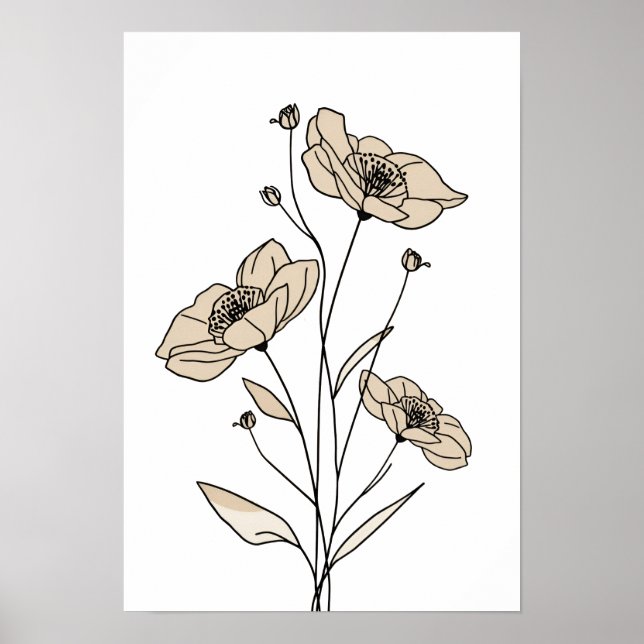 Minimalist Beige Floral Line Art | Modern Botanica Poster (Framsidan)