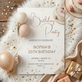 Minimalist Beige & Gold Birthday Party Design  Inbjudningar