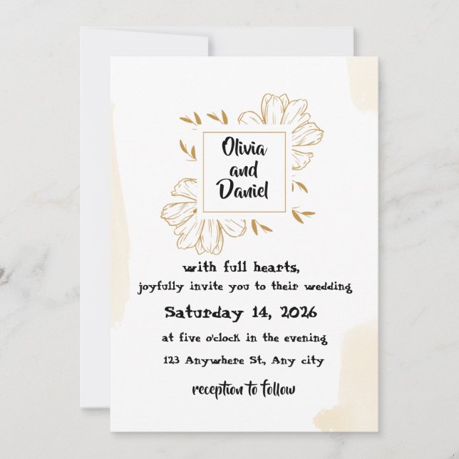 Minimalist Beige Gold Dahlia Wedding Invitation Inbjudningar (Framsida)