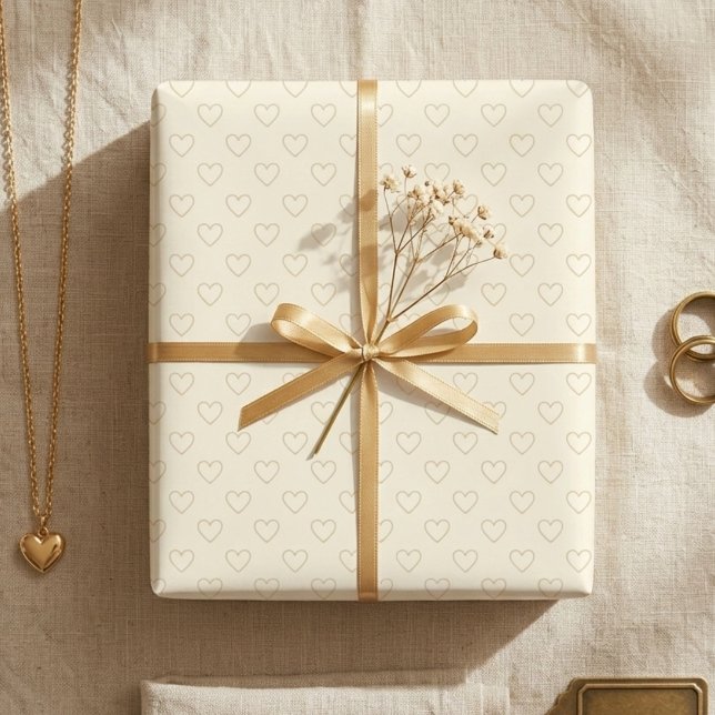 Minimalist Beige Heart Gift Presentpapper (Minimalist beige heart gift wrapping paper)