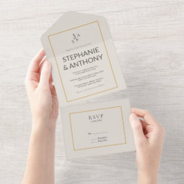 Minimalist Beige Monogram Wildblomma Bröllop