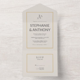 Minimalist Beige Monogram Wildblomma Bröllop