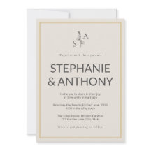 Minimalist Beige Monogram Wildblomma Bröllop