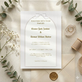 Minimalist Beige Pinstripe Wedding Invite, Elegant Inbjudningar