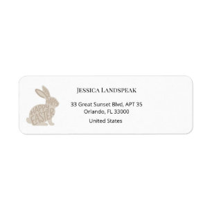 Minimalist Beige Typografi Kanin Påsk Returadress Etikett