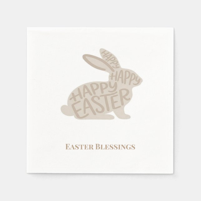 Minimalist Beige Typography Rabbit Easter Pappersservett (Framsidan)