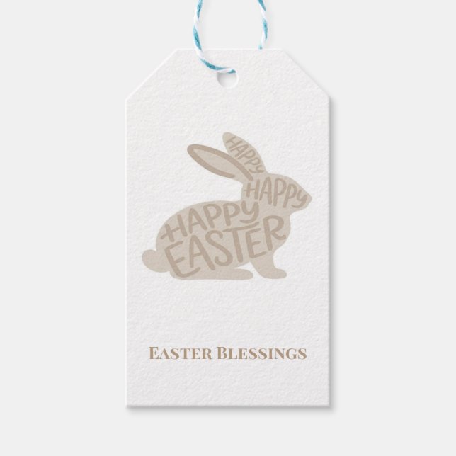 Minimalist Beige Typography Rabbit Easter  Presentetikett (Framsidan)