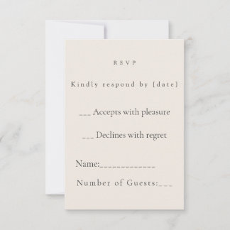 Minimalist Beige Weddding RSVP Card OSA Kort
