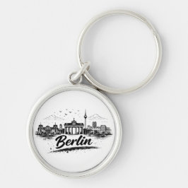 Minimalist Berlin Germany Cityscape Art Rund Silverfärgad Nyckelring