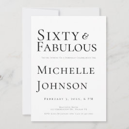 Minimalist Black 60 & Fabulous 60th Birthday Party Inbjudningar