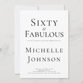 Minimalist Black 60 & Fabulous 60th Birthday Party Inbjudningar