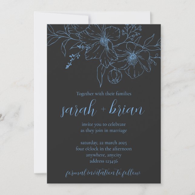 Minimalist Black and Blue Wedding Invitation Card Inbjudningar (Framsida)