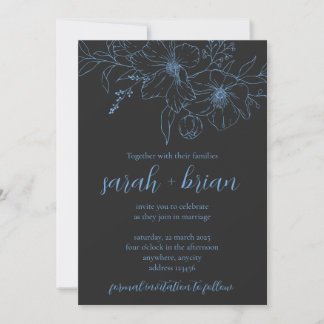 Minimalist Black and Blue Wedding Invitation Card Inbjudningar