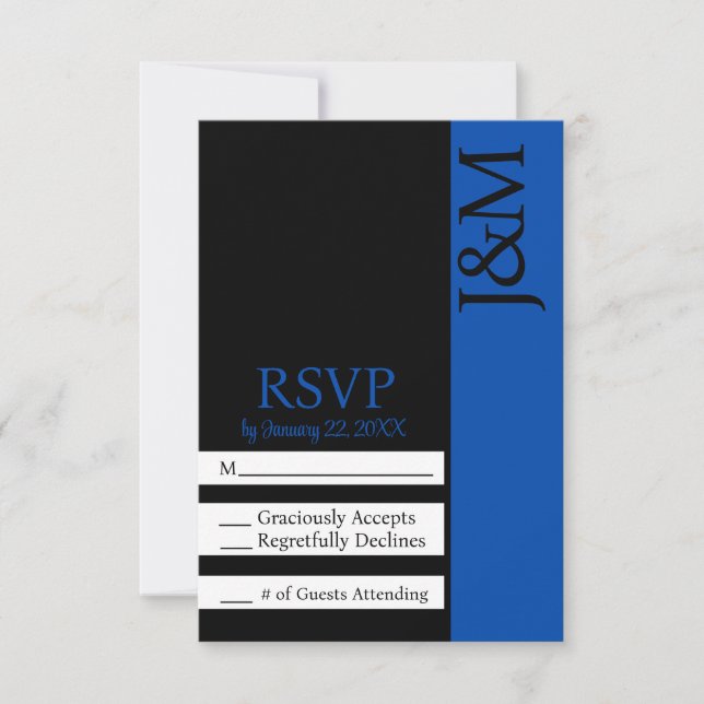 Minimalist Black and Cobalt Blue RSVP card OSA Kort (Framsida)