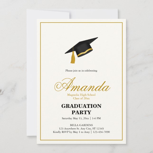 Minimalist Black and Gold Graduation Party Inbjudningar (Framsida)