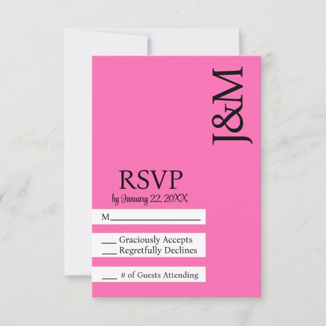 Minimalist Black and Hot Pink Magenta RSVP card OSA Kort (Framsida)