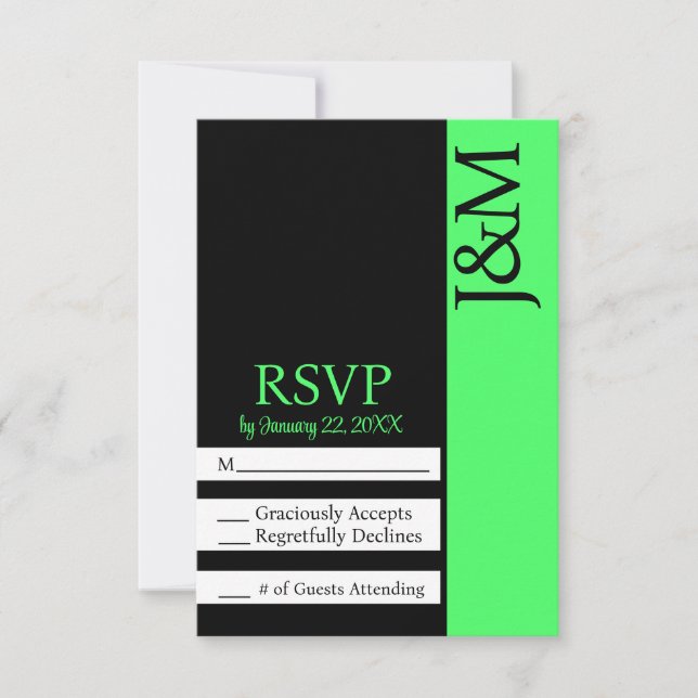 Minimalist Black and Lime Green RSVP card OSA Kort (Framsida)