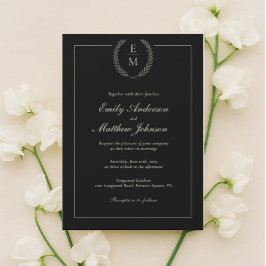 Minimalist Black And Sage Wedding Invitation Inbjudningar