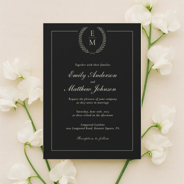 Minimalist Black And Sage Wedding Invitation Inbjudningar (Skapare uppladdad)