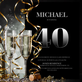 Minimalist Black and Silver 40th Birthday Party Inbjudningar