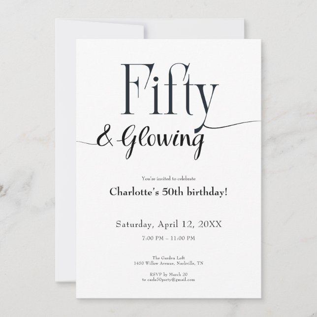 Minimalist Black and White 50th Birthday Invite  Inbjudningar (Framsida)