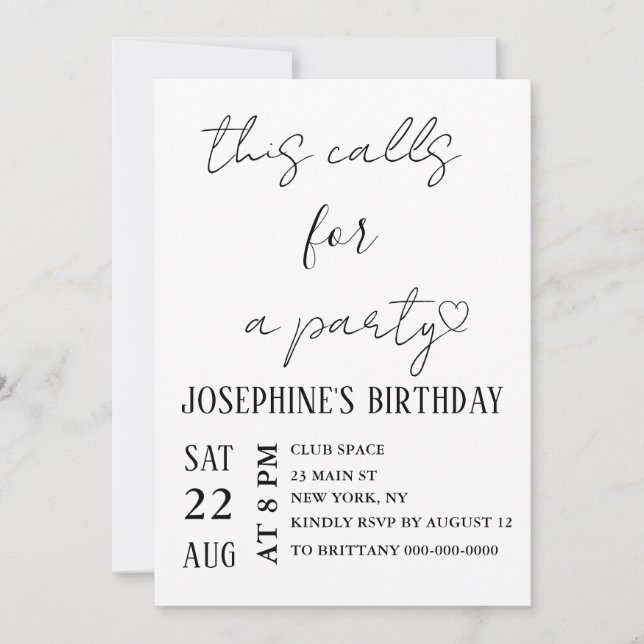 Minimalist Black and White Birthday Party  Inbjudningar (Framsida)