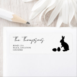 Minimalist Black And White Bunny Silhouette Easter Returadress Etikett