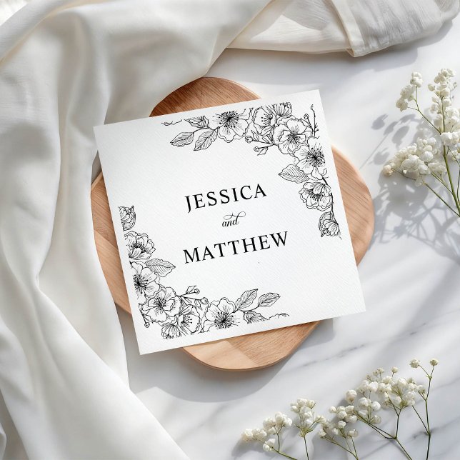 Minimalist Black and White Floral  Pappersservett (Skapare uppladdad)