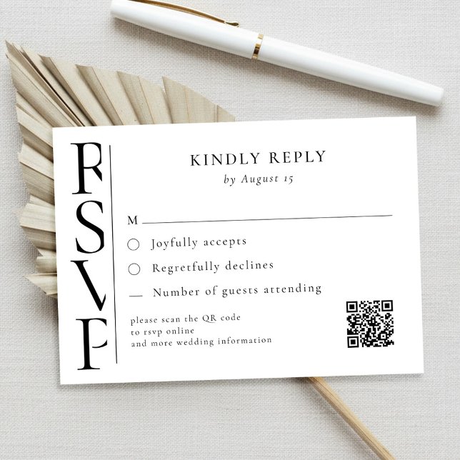Minimalist Black and White Modern Wedding RSVP OSA Kort (Skapare uppladdad)