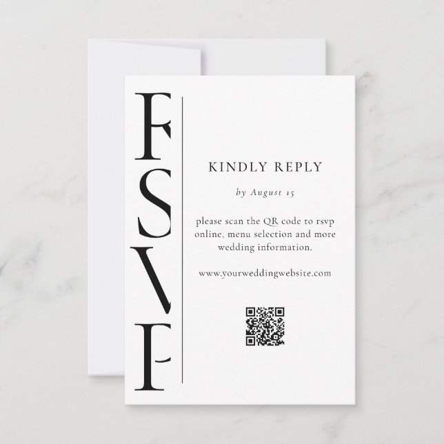 Minimalist Black and White Modern Wedding RSVP OSA Kort (Framsida)