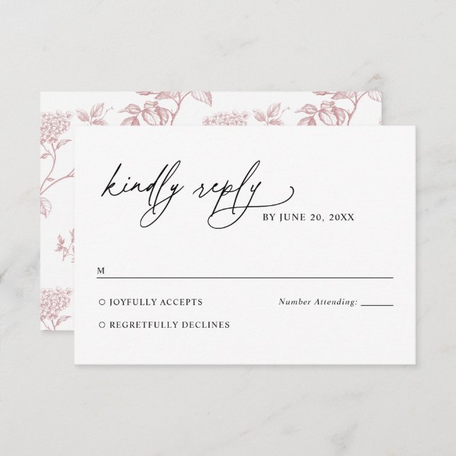 Minimalist Black and White Pink Wedding RSVP Card OSA Kort (Fram/baksida)